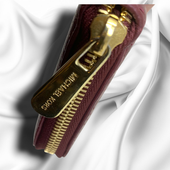 Michael Kors Burgundy Wine Pebbled Leather Zip Around Continental Wallet - Picture 3 of 8